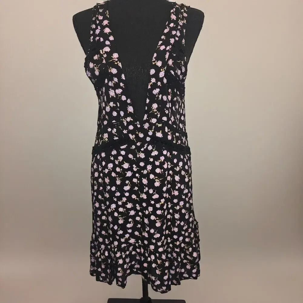 Free People Intimately Free Let It Happen Plunge Neck Mini Dress Retails $88